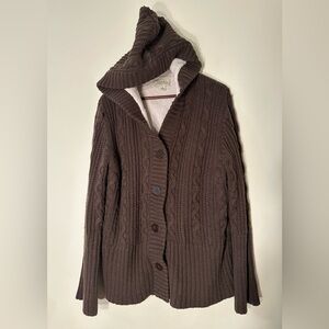 Cabela's Womens XL Cable Knit
Hooded Button Cardigan Brown
Sherpa Lined Hood